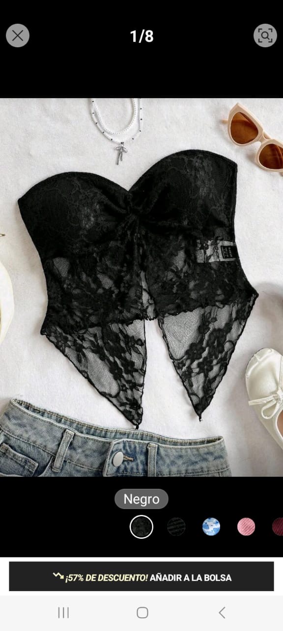 Top strapless negro de encaje